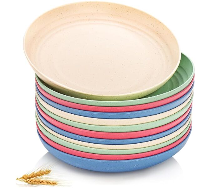 WUWEOT Lot de 12 assiettes en paille de blé de 22,4 cm, 